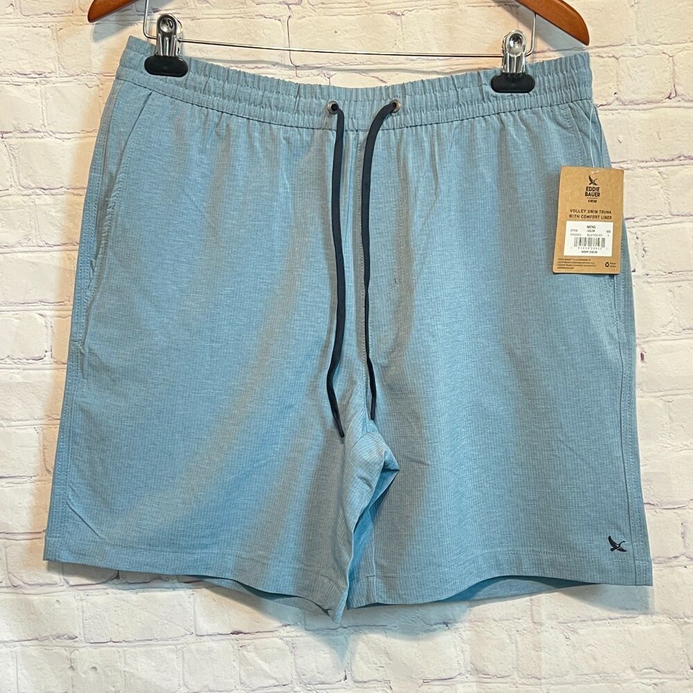 NWT Eddie Bauer Volley Swim Trunks with Liner Shorts Mens Small Blue Lined 7"